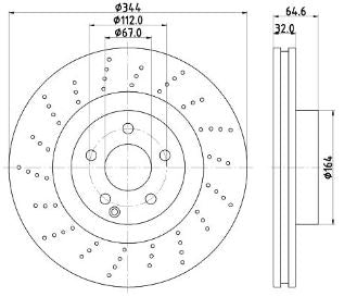 000 421 16 12 HELLA BRAKE DISC FRONT 344MM XDRILLED SLK - 3681