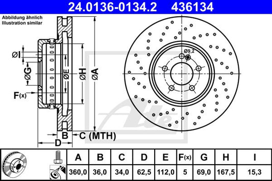 000 421 23 12 BOSCH BRAKE DISC FRONT 360mm GLC250 #