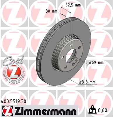 000 421 26 12 ZIMMERMANN BRAKE DISC FRONT 318MM W205 - 5519 #