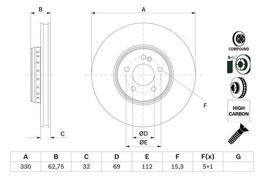 000 421 27 12 HELLA BRAKE DISC FRONT Ø330mm - 5522