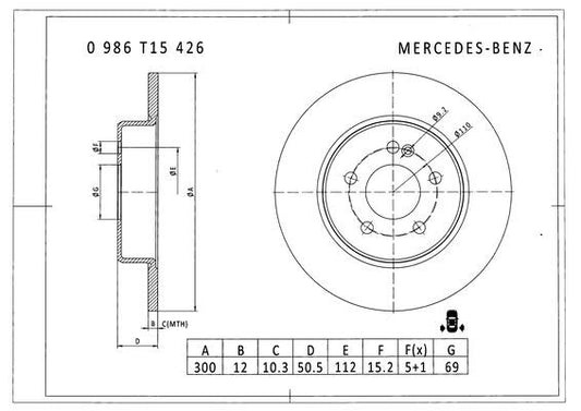 000 423 05 12 BRAKE DISC REAR W205 C200/220/250 - NOT HC