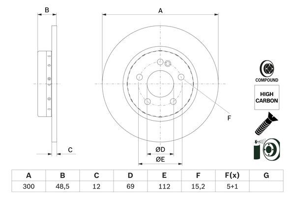 000 423 05 12C BOSCH BRAKE DISC REAR W205 C200/220/250 HIGH CARBON #