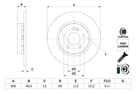 000 423 05 12C BOSCH BRAKE DISC REAR W205 C200/220/250 HIGH CARBON #