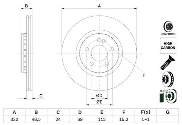 000 423 07 12 BOSCH BRAKE DISC REAR Ø 320mm GLC .D531 - 5524