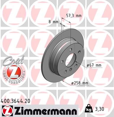 169 423 03 12 ZIMMERMANN BRAKE DISC REAR 258MM - 3644