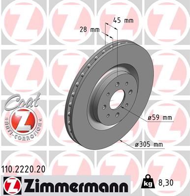 110.2220.20 ZIMMERMANN BRAKE DISC FRONT ALFA MITO/ FIAT PUNTO 1.4 #