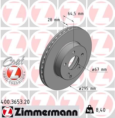 204 421 07 12 ZIMMERMANN BRAKE DISC FRONT Ø 295mm W204/207/212 - 3653