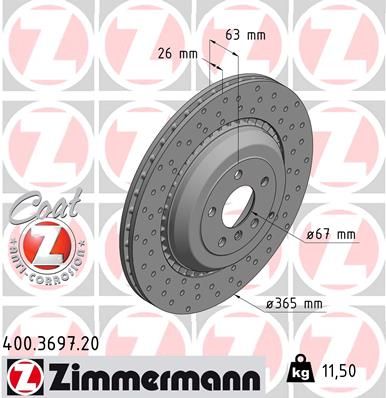 164 423 08 12 ZIMMERMANN BRAKE DISC REAR 3697 W164 ML63AMG
