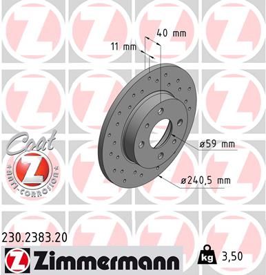 230.2383.20 ZIMMERMANN BRAKE DISC REAR 240 mm ABARTH 500 - 2383