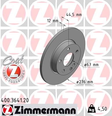 169 421 00 12 ZIMMERMANN FRT DISC SOLID 276MM  3641