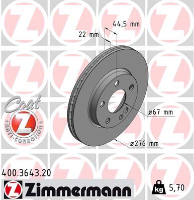 169 421 01 12 ZIMMERMANN BRAKE DISC FRONT 276MM VENTED - 3643