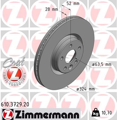 610.3729.20 ZIMMERMANN BRAKE DISC FRONT 324MM XC60 VOLVO - 3729