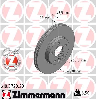 610.3720.20 ZIMMERMANN FRONT DISC VOLVO S60/80 XC/V/70 278mm  3720
