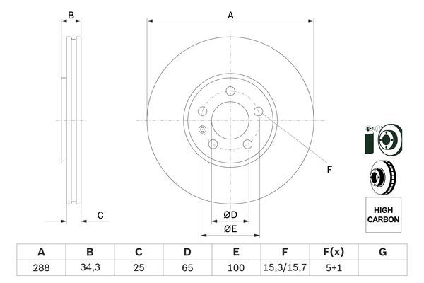 1J0 615 301K BOSCH BRAKE DISC FRONT - 1235 #