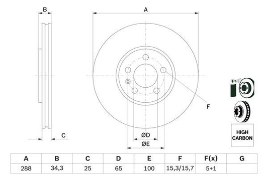 1J0 615 301K BOSCH BRAKE DISC FRONT - 1235 #