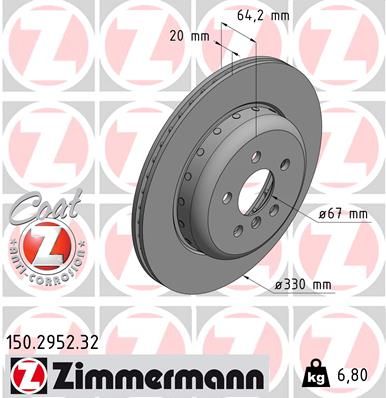 34 21 6 882245 ZIMMERMANN BRAKE DISC LHR 330mm VENTILATED - 2952