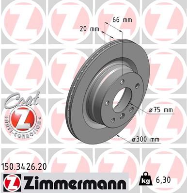 34 21 6 764651 ZIMMERMANN BRAKE DISC REAR E87/E90 325 - 3426