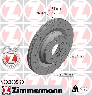 220 423 09 12 ZIMMERMANN BRAKE DISC REAR  330MM CL55/CL600/S55