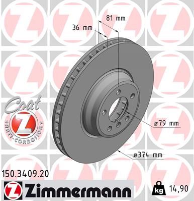 34 11 6 753091 BRAKE DISC FRONT 374MM 7SER E65/66