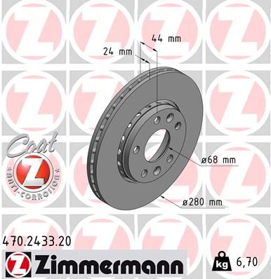 470.2433.20 ZIMMERMANN BRAKE DISC FRONT MEGANE SERIES 3 - 2433