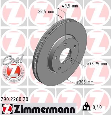 C2C41249 ZIMMERMANN BRAKE DISC FRONT 305MM XJ8/XK8 305MM #