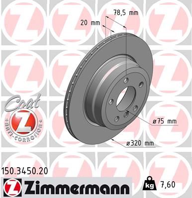 34 21 6 771970 ZIMMERMANN BRAKE DISC REAR X5 - 3450