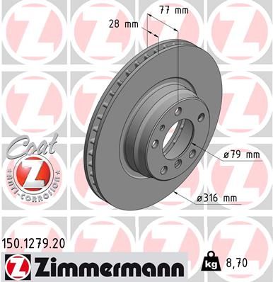 34 11 1 162093 ZIMMERMANN BRAKE DISC FRONT 1279 7 SER E38