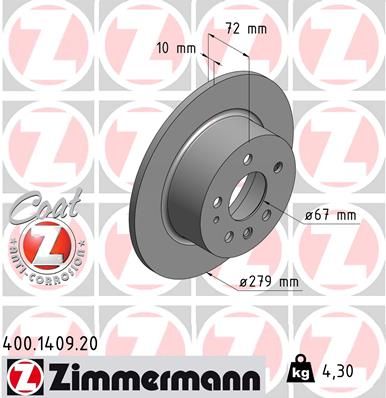 126 423 00 12 ZIMMERMANN BRAKE DISC REAR - 1409