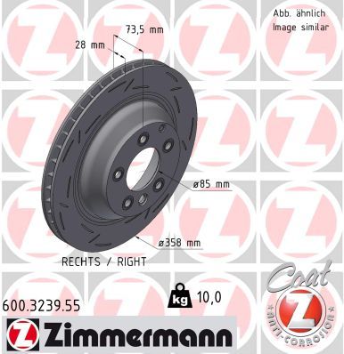 7L8 615 601D ZIMMERMANN BRAKE DISCS REAR Q7 Ø358mm - 3239
