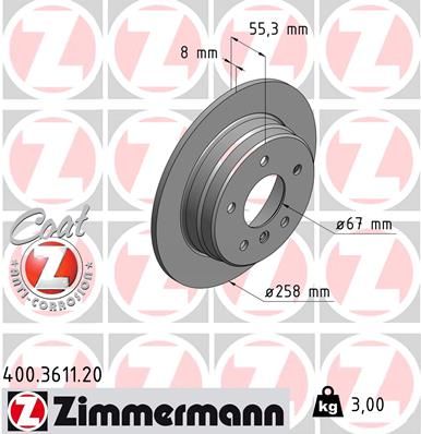 168 423 02 12 ZIMMERMANN BRAKE DISC REAR A190 W168 - 3611 #