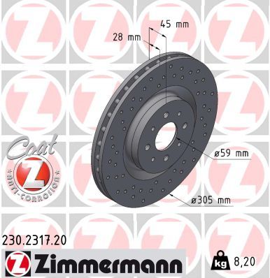 52041114 ZIMMERMANN BRAKE DISC FRONT ABARTH 500 - 2317 #
