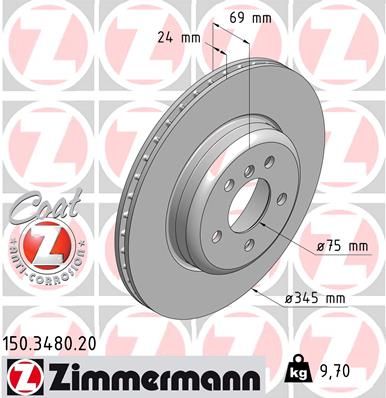 34 21 6 775289 ZIMMERMANN BRAKE DISC REAR F1 - 7 SERIES 345mm - 3480