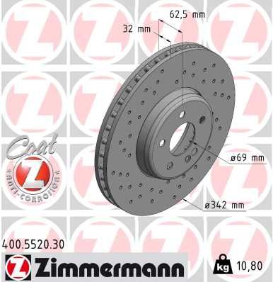000 421 22 12 ZIMMERMANN BRAKE DISC FRONT W205 X-DRILLED - 5520*