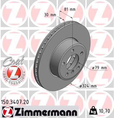 34 11 6 750265 ZIMMERMANN BRAKE DISC FRONT 324MM 7SER E65/66