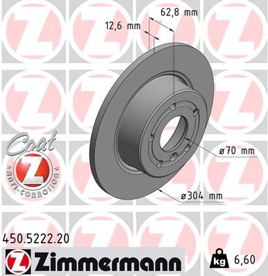 SDB000470 ZIMMERMANN REAR DISC SOLID Ø 304mm  5222