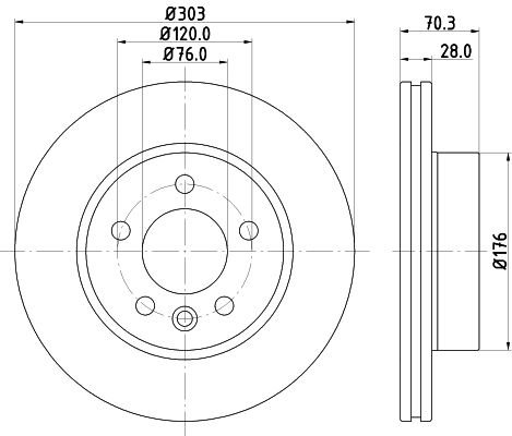 2N0 615 301A HELLA BRAKE DISC FRONT CRAFTER 303mm 2016>> 3255+ #