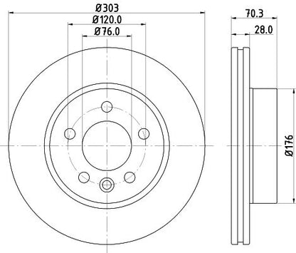 2N0 615 301A HELLA BRAKE DISC FRONT CRAFTER 303mm 2016>> 3255+ #