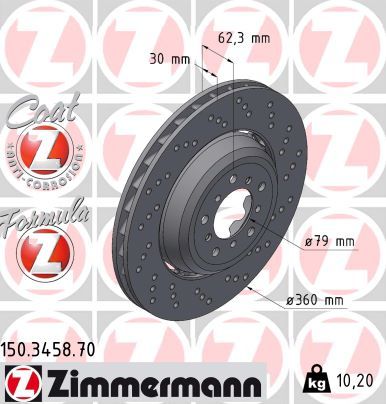 34 11 2 283386 ZIMMERMANN BRAKE DISC RHF 360MM E92/3/0 M3 - 3458
