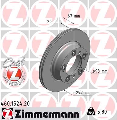 460.1524.20 ZIMMERMANN BRAKE DISC REAR 986 BOXTER  1524