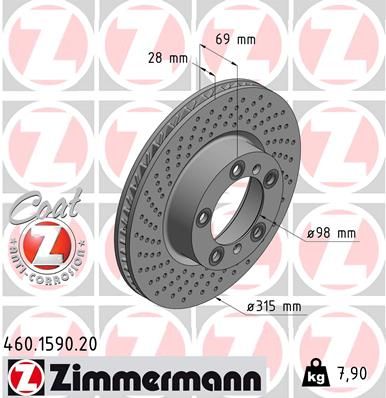 460.1590.20 ZIMMERMANN BRAKE DISC RHF BOXTER 981 - 1590 #