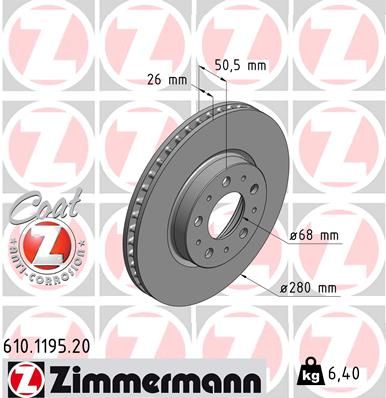 610.1195.20 ZIMMERMANN BRAKE DISC VOLVO 850+C/V/S70+S/V90