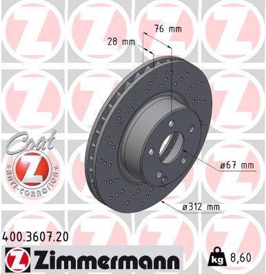 220 421 09 12 ZIMMERMANN FRONT 312 X 76 MM CROSSDRILL