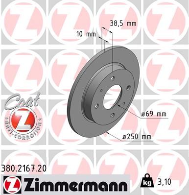 454 420 00 72 ZIMMERMANN BRAKE DISC REAR S SMART FOUR 4