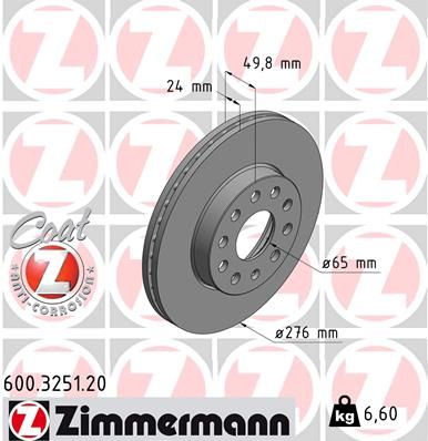 5Q0 615 301A ZIMMERMANN BRAKE DISC FRONT 3251 8V / 5G