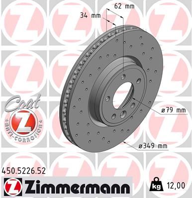 LR081594 ZIMMERMANN BRAKE DISC FRONT R/R LATE 14 DISCO 5 5226