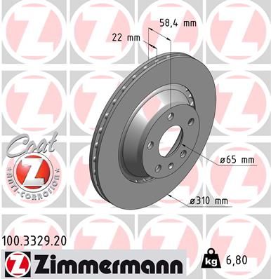 8J0 615 601A ZIMMERMANN BRAKE DISC REAR  310 X 22M 5/112 3329