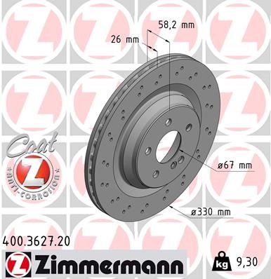 230 423 09 12 ZIMMERMANN BRAKE DISC REAR SLK55 R230 330MM