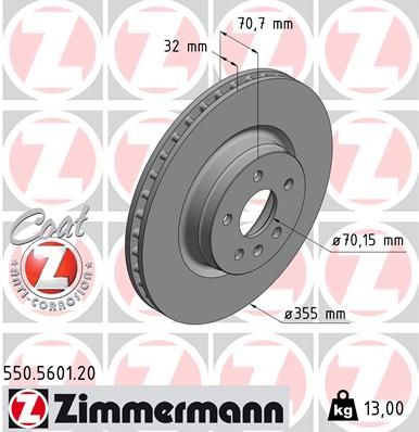 550.5601.20 ZIMMERMANN BRAKE DISC FRONT TESLA MODEL X (5YJX) P90D AWD