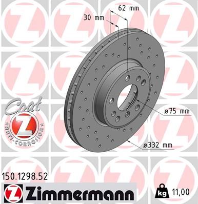 34 11 6 756045 ZIMMERMANN BRAKE DISC FRONT X5+X3 E53+E83 1298