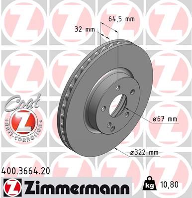 204 421 08 12 ZIMMERMANN BRAKE DISC FRONT MERC - 3664